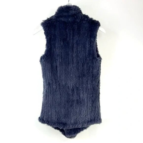 June Navy Rabbit Fur Snap-Front Vest - Picture 2 of 7